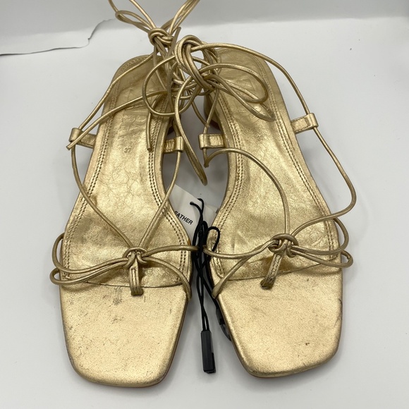 ZARA leather gold gladiator strap sandals women’s Size 37/ 6.5 - Picture 4 of 10